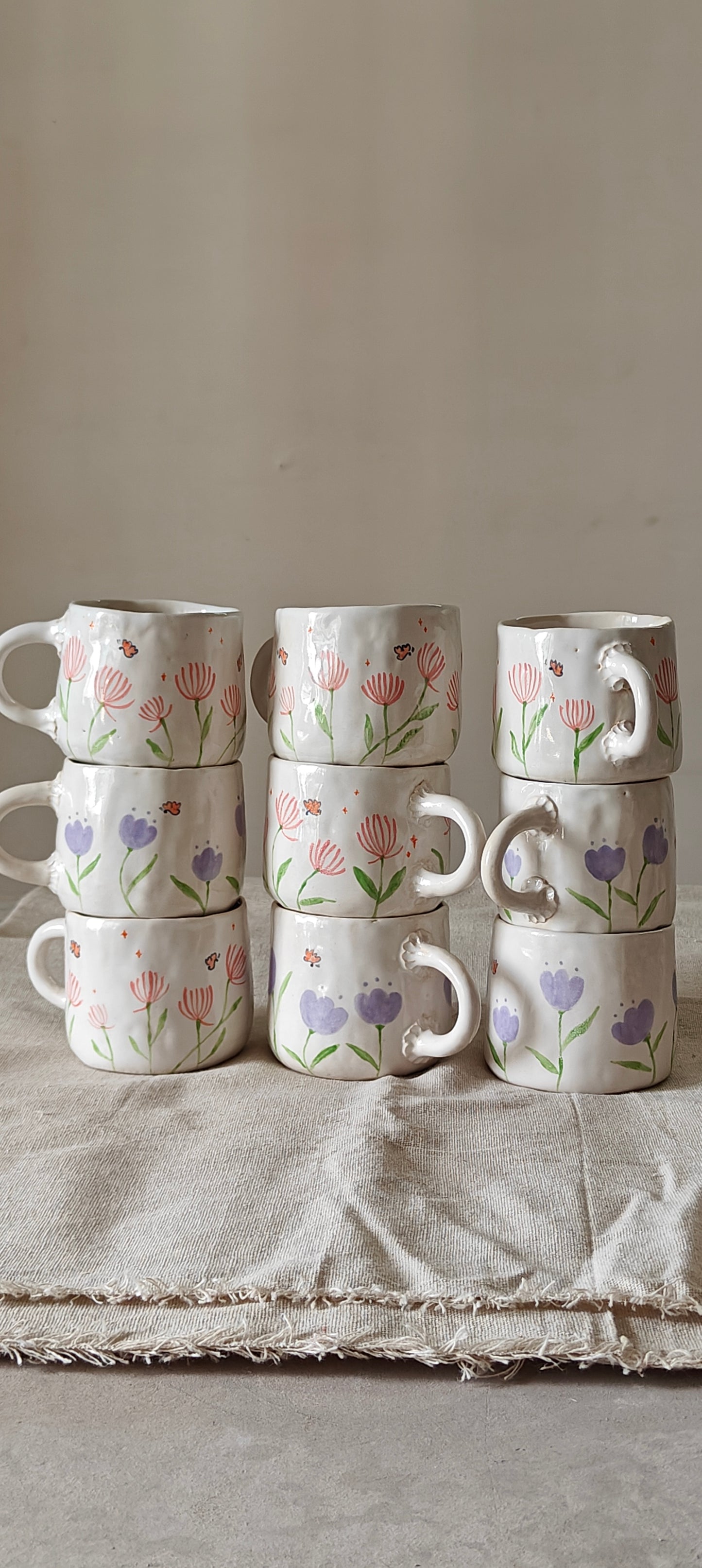 hand pinched mug - pink flower (sold individually)