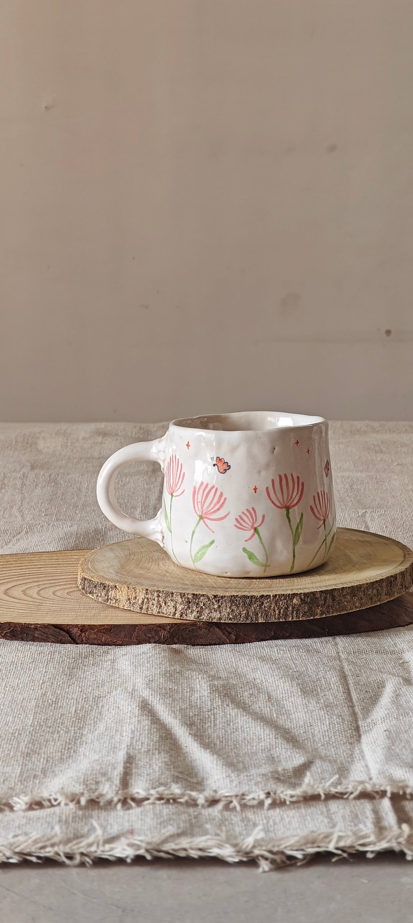 hand pinched mug - pink flower (sold individually)