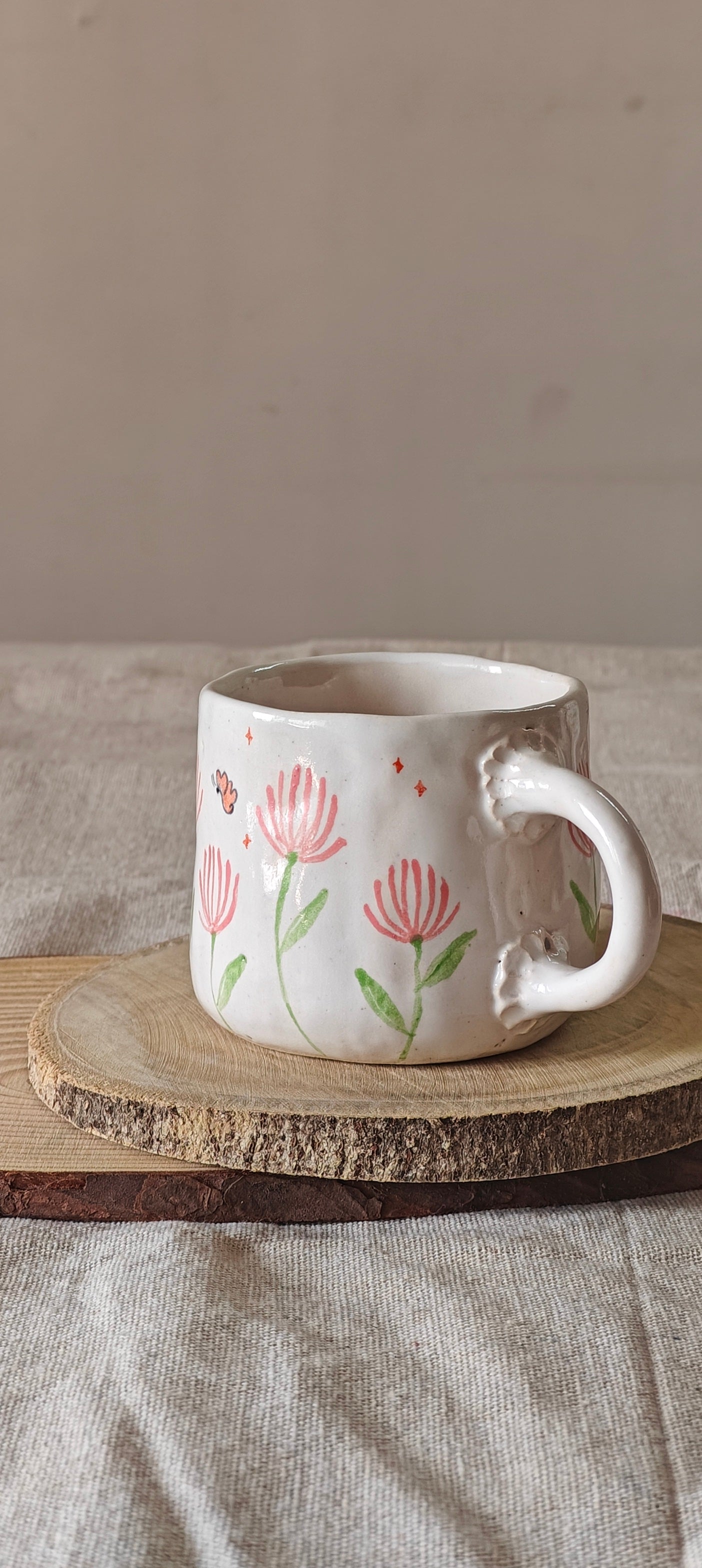 hand pinched mug - pink flower (sold individually)