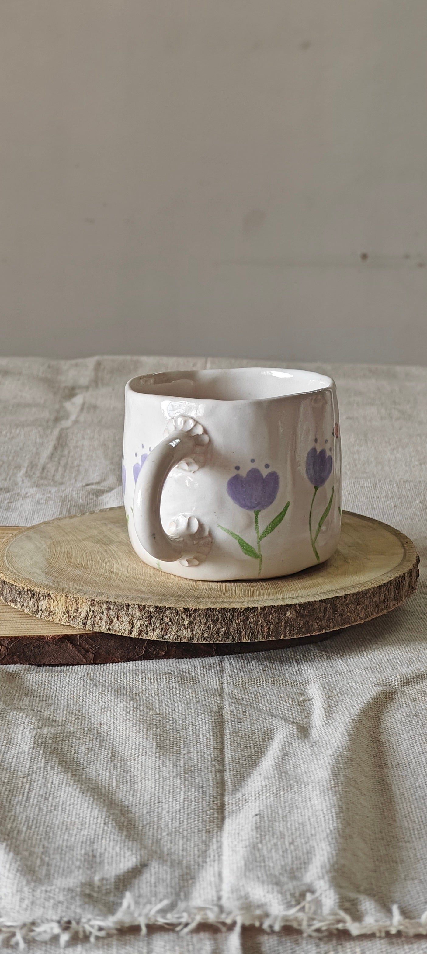 Hand pinched mug - lavender flower (sold individually)